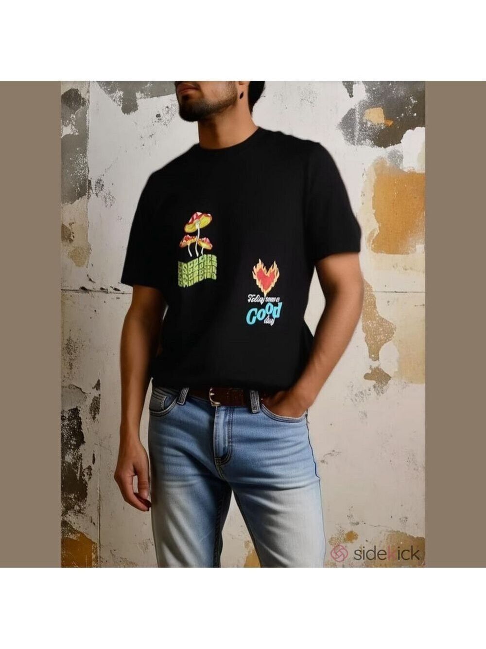 Bohoo Man Black Mushroom Tee Size Medium